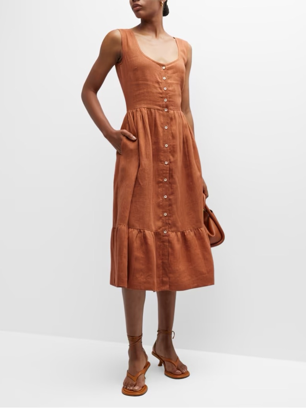 Laude the Label Poet Sleeveless Organic Linen Midi Dress Amber Brown